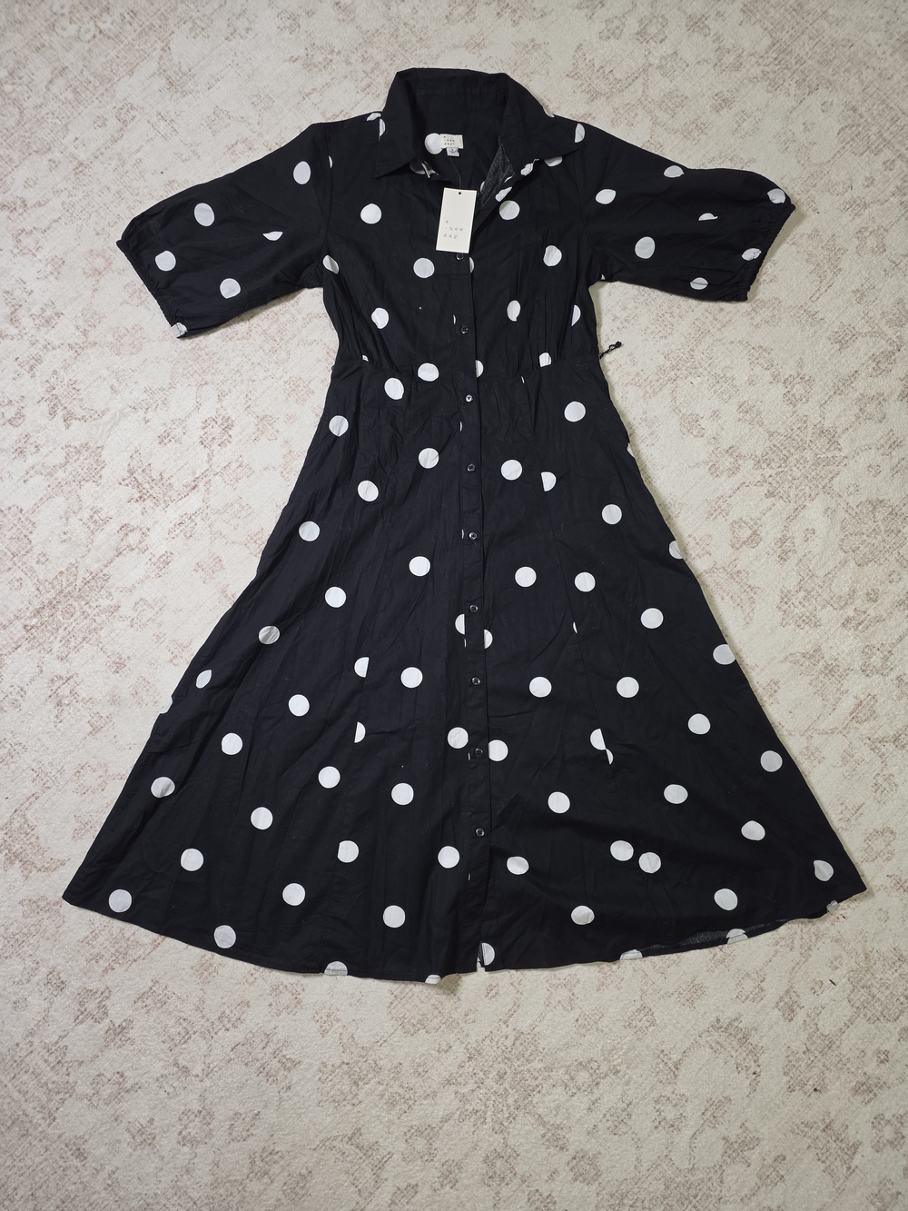 NWT A New Day Black & White Polka Dot Button-Down Midi Dress Small